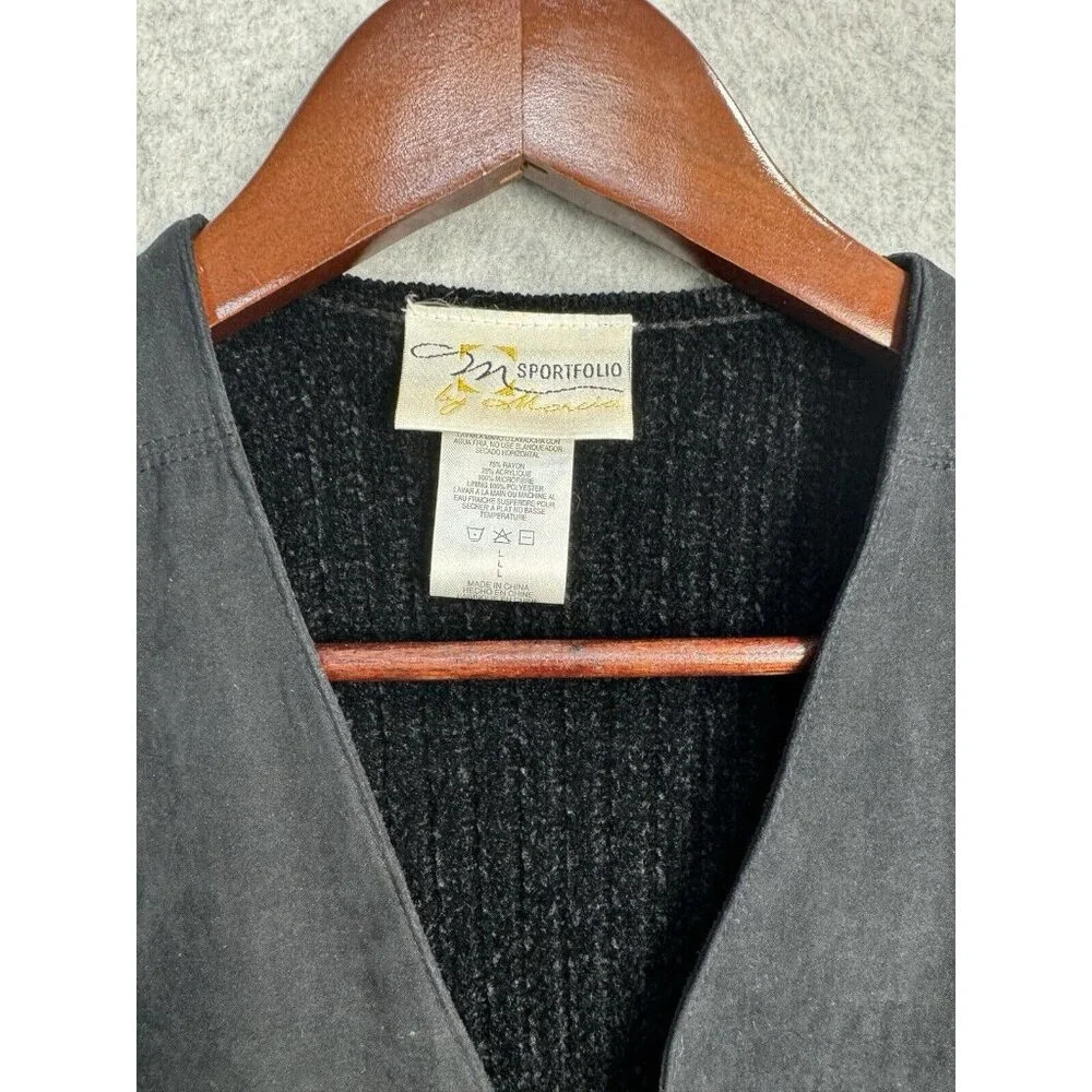 Women's M Sportfolio Black Suede/Knit Long Sleeve Jacket by‎ Marcia Sz L VTG 90s - Picture 3 of 8